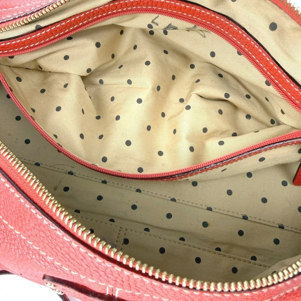 Y2K Kate Spade Barrel Bag‎ Satchel Red Pebbled Leather Tassel Polka Dot Lining